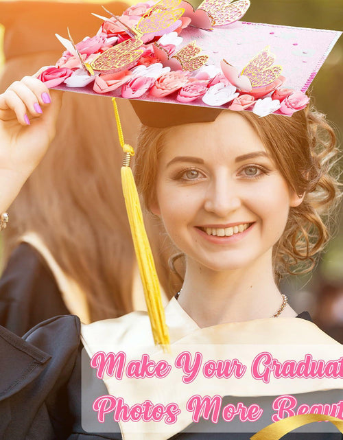 Load image into Gallery viewer, Knitgrip Graduation Cap Decoration Kit 98 Pc Pink Faux Flowers Butterfly
