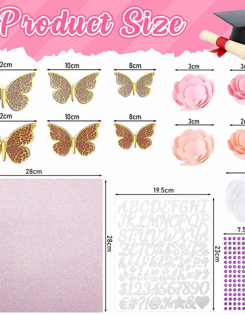 Load image into Gallery viewer, Knitgrip Graduation Cap Decoration Kit 98 Pc Pink Faux Flowers Butterfly
