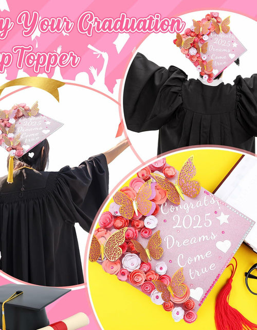 Load image into Gallery viewer, Knitgrip Graduation Cap Decoration Kit 98 Pc Pink Faux Flowers Butterfly
