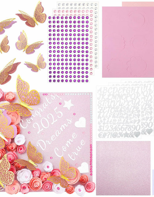 Load image into Gallery viewer, Knitgrip Graduation Cap Decoration Kit 98 Pc Pink Faux Flowers Butterfly

