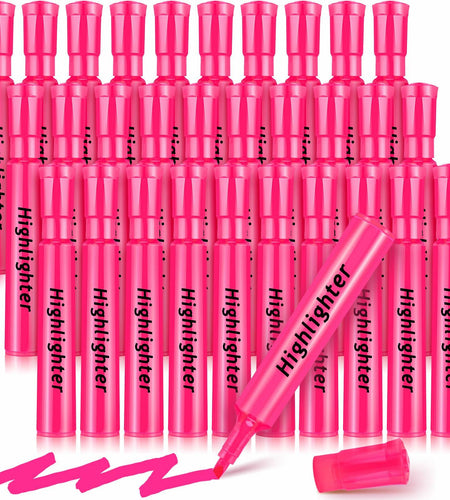 Qilery Highlighters 30 Pack Pink Tank Style Chisel Tip Quick Dry Markers