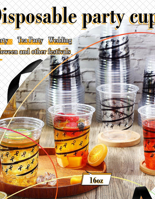 Load image into Gallery viewer, Skyley 100 Pcs 16 oz Black Rimmed Swirl Plastic Cups Disposable Party
