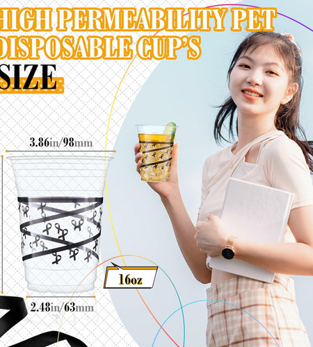 Skyley 100 Pcs 16 oz Black Rimmed Swirl Plastic Cups Disposable Party