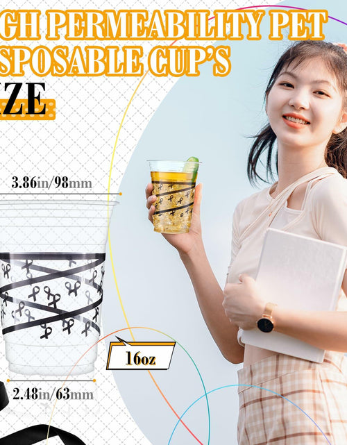 Load image into Gallery viewer, Skyley 100 Pcs 16 oz Black Rimmed Swirl Plastic Cups Disposable Party
