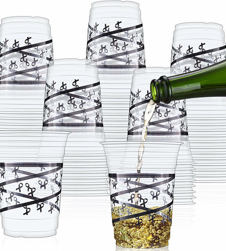 Skyley 100 Pcs 16 oz Black Rimmed Swirl Plastic Cups Disposable Party