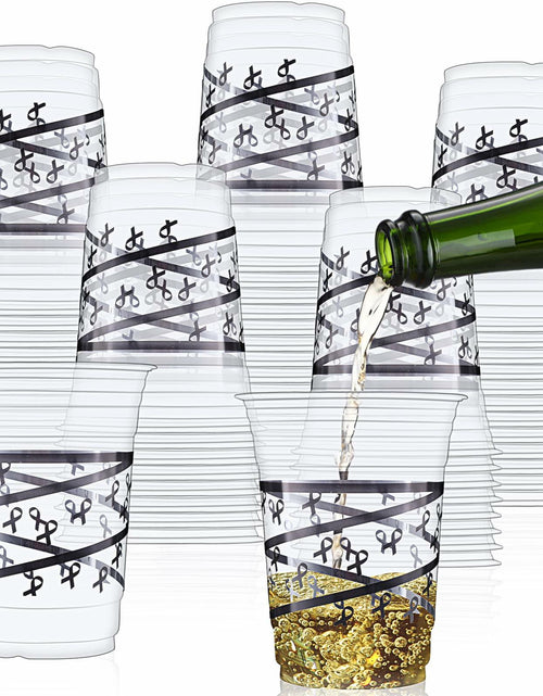 Load image into Gallery viewer, Skyley 100 Pcs 16 oz Black Rimmed Swirl Plastic Cups Disposable Party
