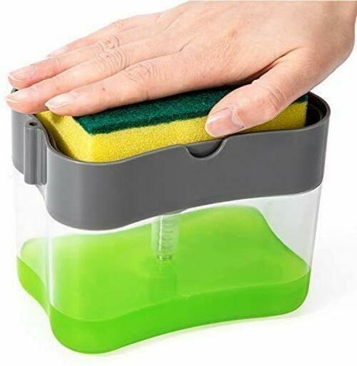 Load image into Gallery viewer, Innovative Sponge Holder 2-in-1 Soap Lotion Dispenser Caddy Gray
