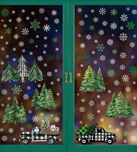 134 PCS Christmas Window Stickers Buffalo Plaid Truck Snowflake Black White