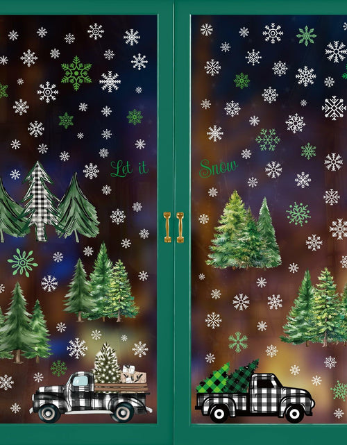 Load image into Gallery viewer, 134 PCS Christmas Window Stickers Buffalo Plaid Truck Snowflake Black White
