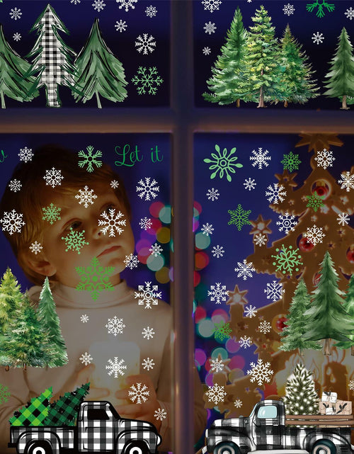 Load image into Gallery viewer, 134 PCS Christmas Window Stickers Buffalo Plaid Truck Snowflake Black White
