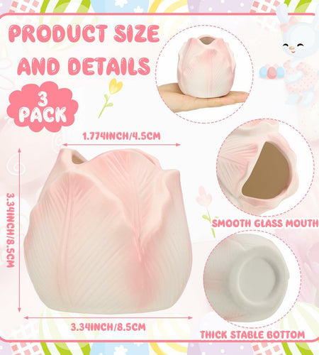 Sieral 3 Pcs Mini Tulip Ceramic Vase Tabletop Flower Pot Mother’s Day Gift