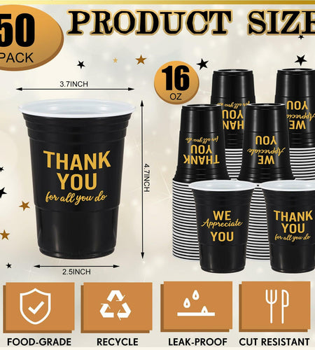 Jingmore 50 Pcs 16oz Disposable Bridal Shower Cups Black Gold