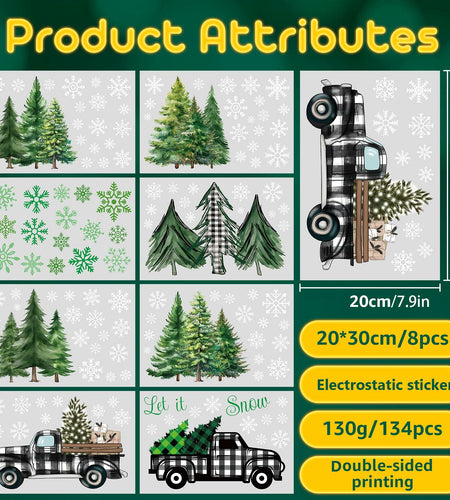 134 PCS Christmas Window Stickers Buffalo Plaid Truck Snowflake Black White