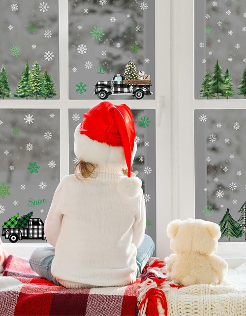 Load image into Gallery viewer, 134 PCS Christmas Window Stickers Buffalo Plaid Truck Snowflake Black White
