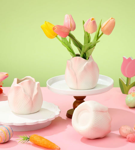 Sieral 3 Pcs Mini Tulip Ceramic Vase Tabletop Flower Pot Mother’s Day Gift