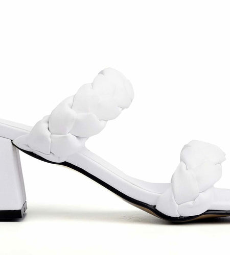 ComeShun Women Low Block Heel Mules Open Toe Ankle Strap White Size 6