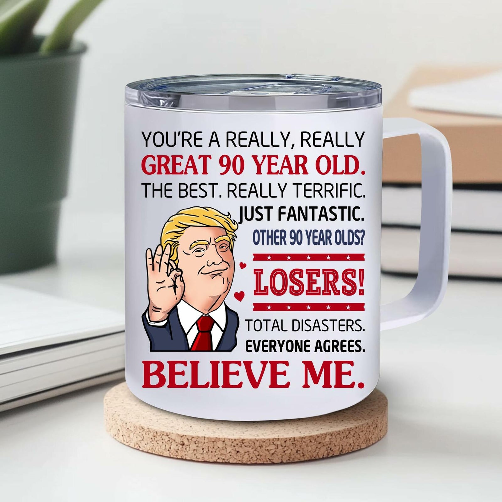 NAHOTICQ 90th Birthday Tumbler Mug 12oz Gift for Men Women