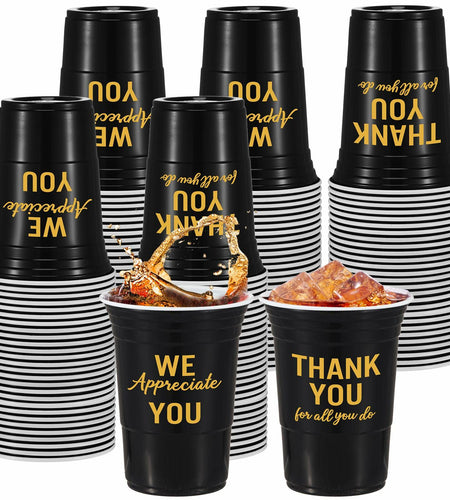 Jingmore 50 Pcs 16oz Disposable Bridal Shower Cups Black Gold
