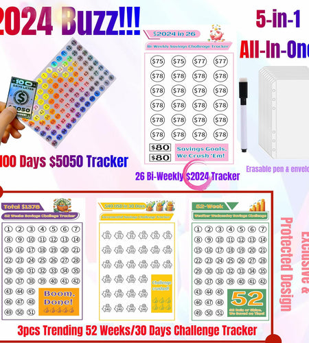 100 Envelope Challenge Binder 5-in-1 Budget Planner Shining Silver