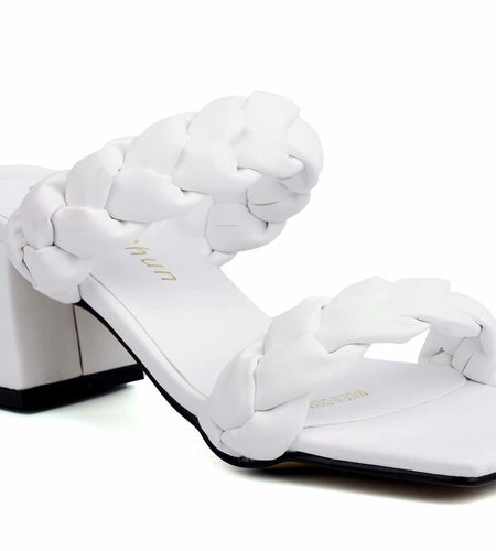 ComeShun Women Low Block Heel Mules Open Toe Ankle Strap White Size 6