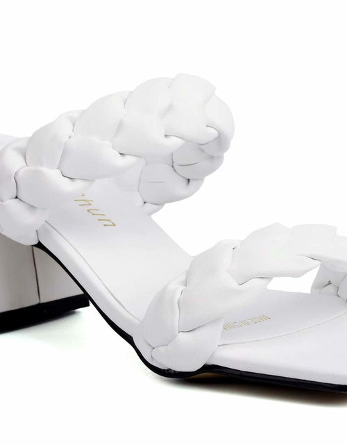 Load image into Gallery viewer, ComeShun Women Low Block Heel Mules Open Toe Ankle Strap White Size 6
