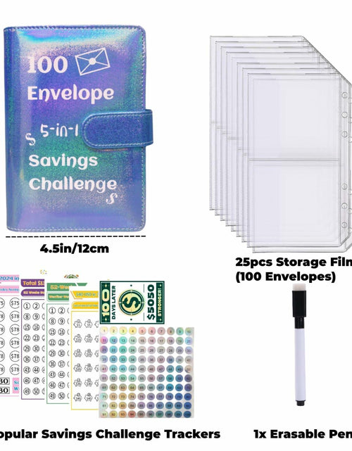Load image into Gallery viewer, 100 Envelope Challenge Binder 5-in-1 Budget Planner Shining Silver
