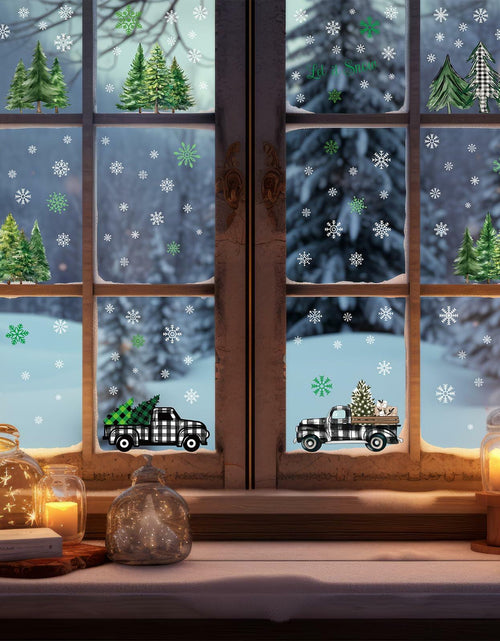 Load image into Gallery viewer, 134 PCS Christmas Window Stickers Buffalo Plaid Truck Snowflake Black White
