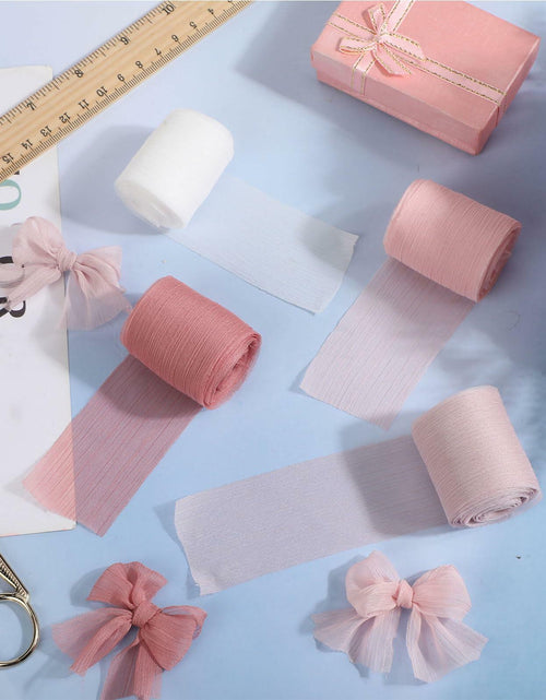 Load image into Gallery viewer, Lyrow 4 Rolls Crinkle Chiffon Ribbon 1.5in 22yd Light Pink Handmade Tulle
