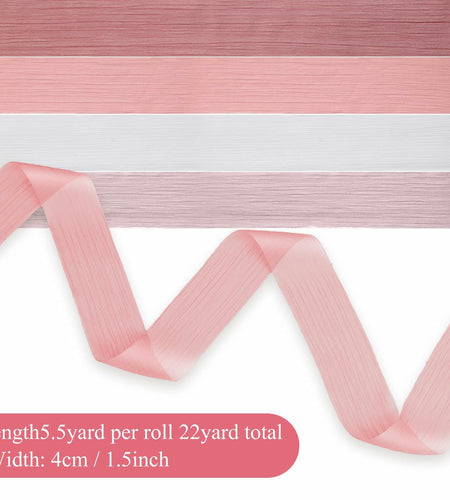 Lyrow 4 Rolls Crinkle Chiffon Ribbon 1.5in 22yd Light Pink Handmade Tulle