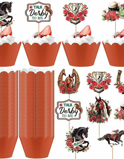 Load image into Gallery viewer, Kosiz 100 Pcs Horse Derby Cupcake Toppers Racing Party Supplies Kit
