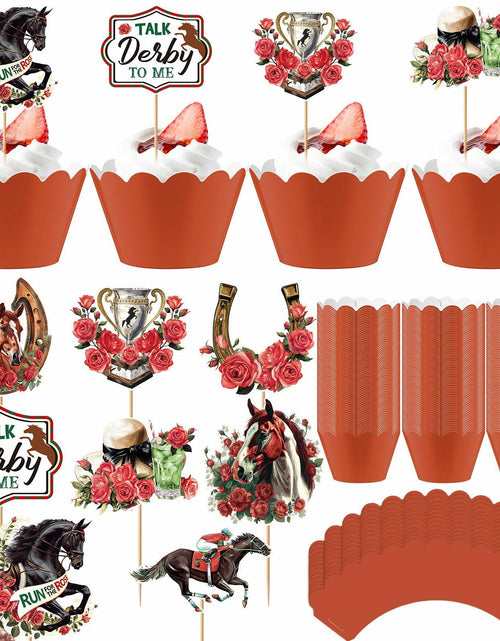 Load image into Gallery viewer, Kosiz 100 Pcs Horse Derby Cupcake Toppers Racing Party Supplies Kit
