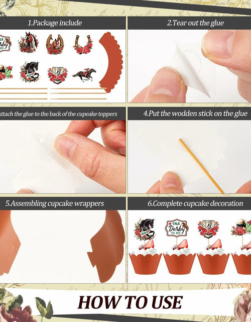 Load image into Gallery viewer, Kosiz 100 Pcs Horse Derby Cupcake Toppers Racing Party Supplies Kit
