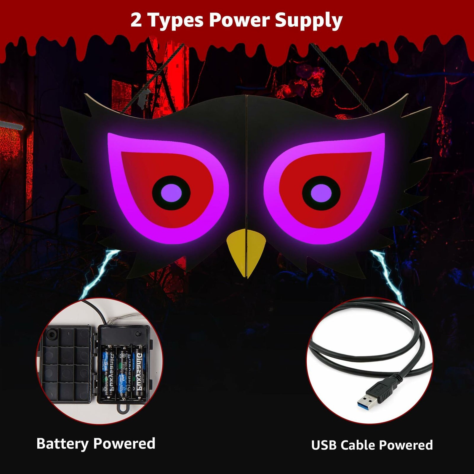 BlcTec Halloween Spooky Eyes Lights 23.6in 7 Color Modes USB Battery Operated