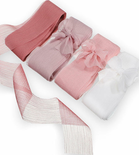 Lyrow 4 Rolls Crinkle Chiffon Ribbon 1.5in 22yd Light Pink Handmade Tulle