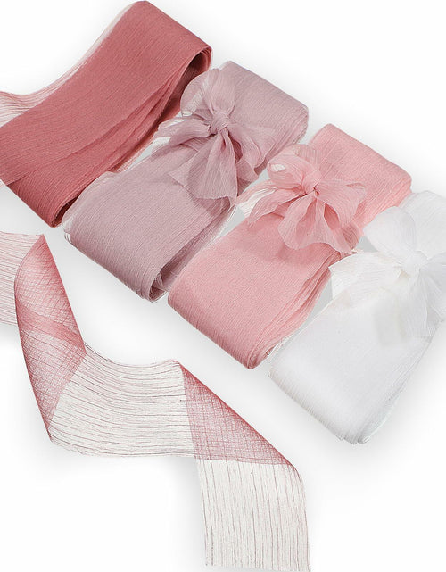 Load image into Gallery viewer, Lyrow 4 Rolls Crinkle Chiffon Ribbon 1.5in 22yd Light Pink Handmade Tulle
