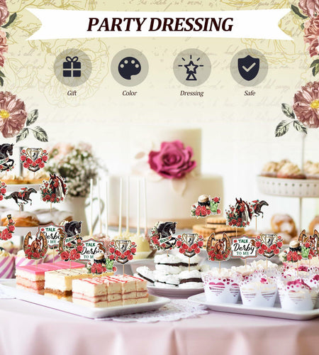 Kosiz 100 Pcs Horse Derby Cupcake Toppers Racing Party Supplies Kit