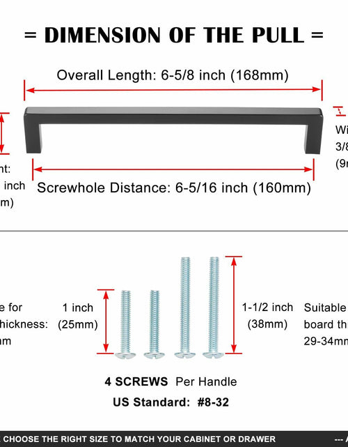 Load image into Gallery viewer, ASKANO Black Square Bar Cabinet Pull Handle 6-1/4 Inch Hole Centers Pack 20
