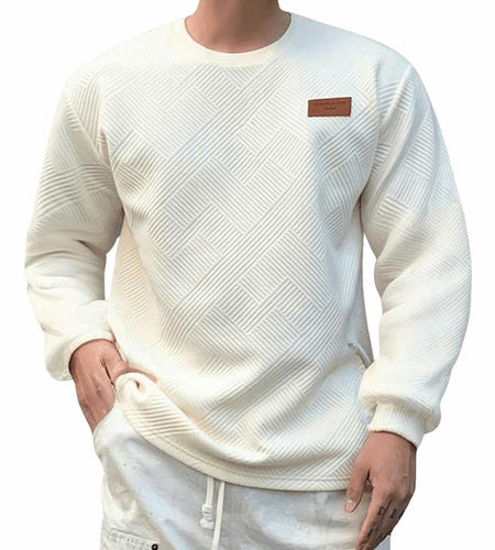 Verdusa Men's Ribbed Round Neck Long Sleeve T-Shirt Beige Size XL