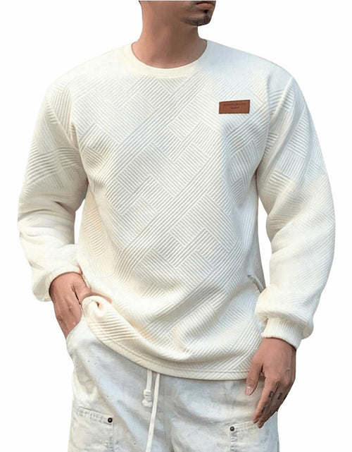 Load image into Gallery viewer, Verdusa Men's Ribbed Round Neck Long Sleeve T-Shirt Beige Size XL
