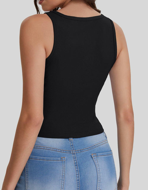 Load image into Gallery viewer, Bloggerlove Womens Summer Ribbed Knit Crop Tank Top Black XL
