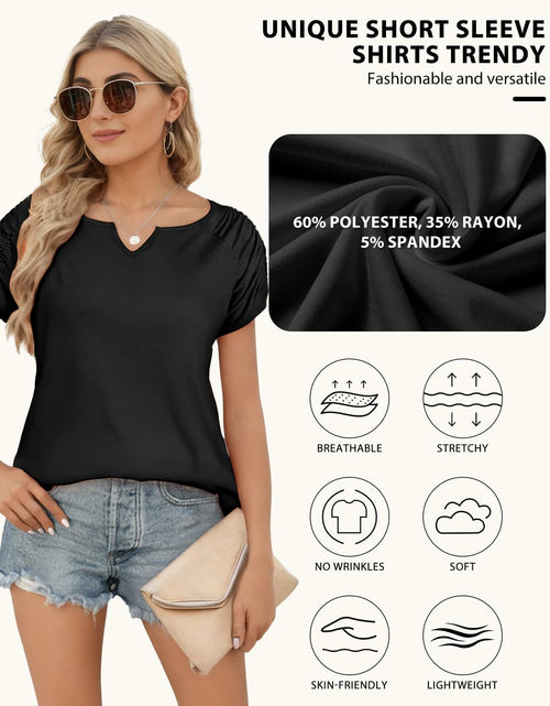 Load image into Gallery viewer, AURUZA Women's V Neck Short Sleeve Casual Shirt Blue Size S
