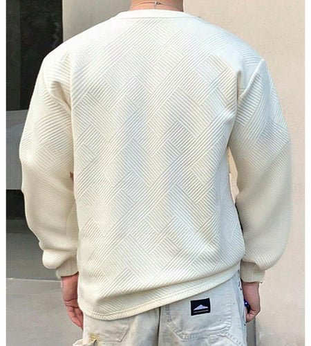 Verdusa Men's Ribbed Round Neck Long Sleeve T-Shirt Beige Size XL