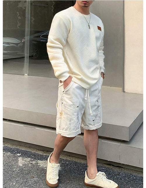 Load image into Gallery viewer, Verdusa Men's Ribbed Round Neck Long Sleeve T-Shirt Beige Size XL
