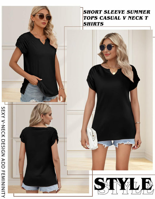 Load image into Gallery viewer, AURUZA Women's V Neck Short Sleeve Casual Shirt Blue Size S
