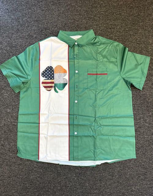 Load image into Gallery viewer, Mens St PatricksDay Flag Four Leaf Clover Button Down Shirt White Green Size 2XL
