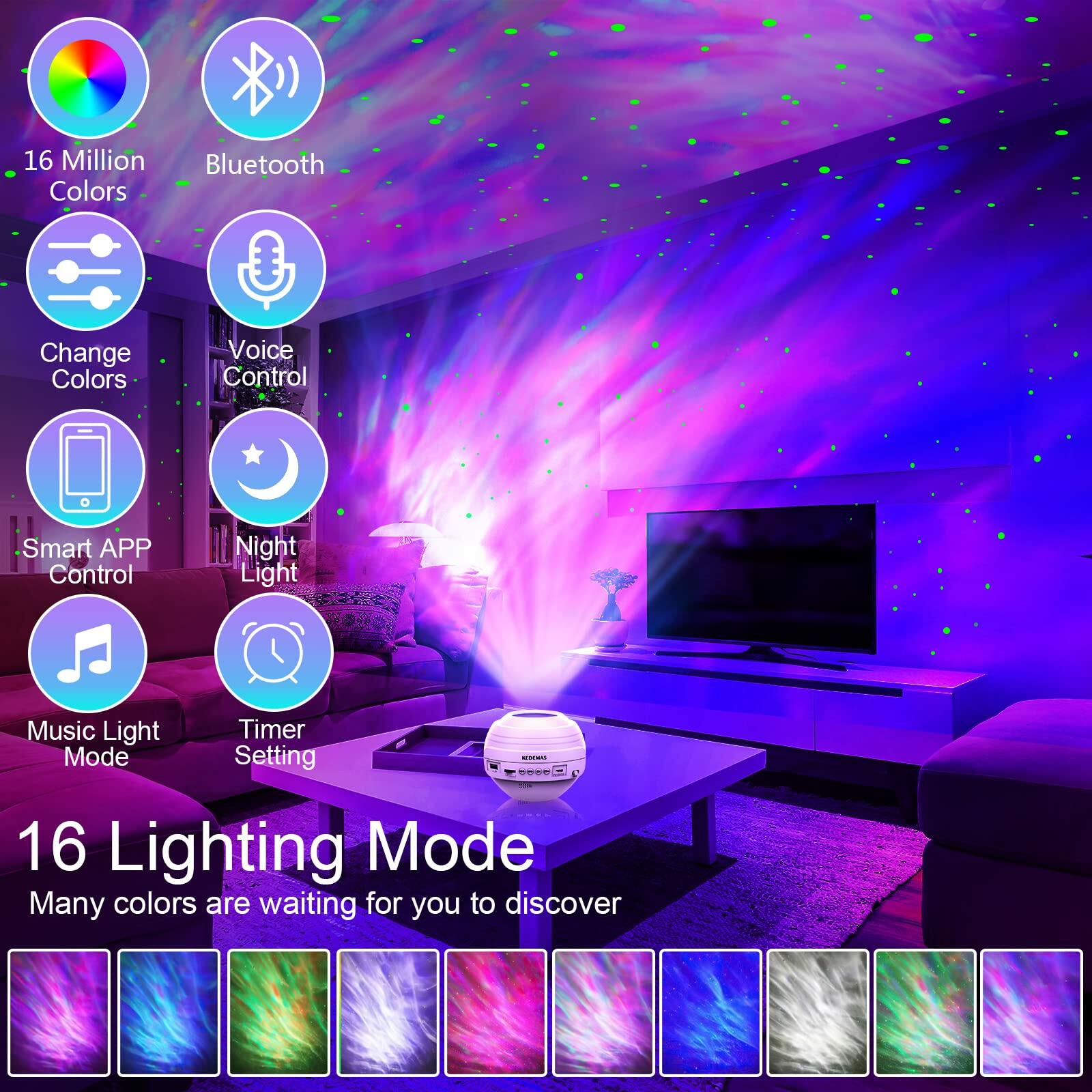 KEDEMAS Galaxy Projector with APP Remote Music Speaker Timer White