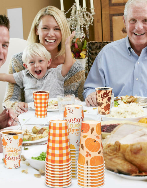 Load image into Gallery viewer, Umigy 60 Pack 16oz Fall Paper Coffee Cups with Lids &amp; Stirrers 6 Designs

