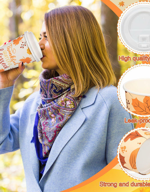 Load image into Gallery viewer, Umigy 60 Pack 16oz Fall Paper Coffee Cups with Lids &amp; Stirrers 6 Designs
