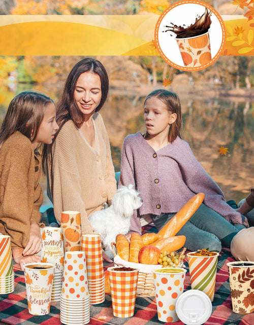 Load image into Gallery viewer, Umigy 60 Pack 16oz Fall Paper Coffee Cups with Lids &amp; Stirrers 6 Designs
