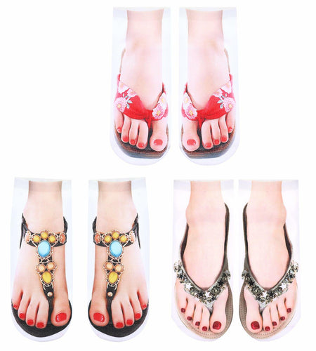 AHQiZFX Girls Flip Flop Socks 3D Print Pattern 3 Pairs Multi-color - One Size